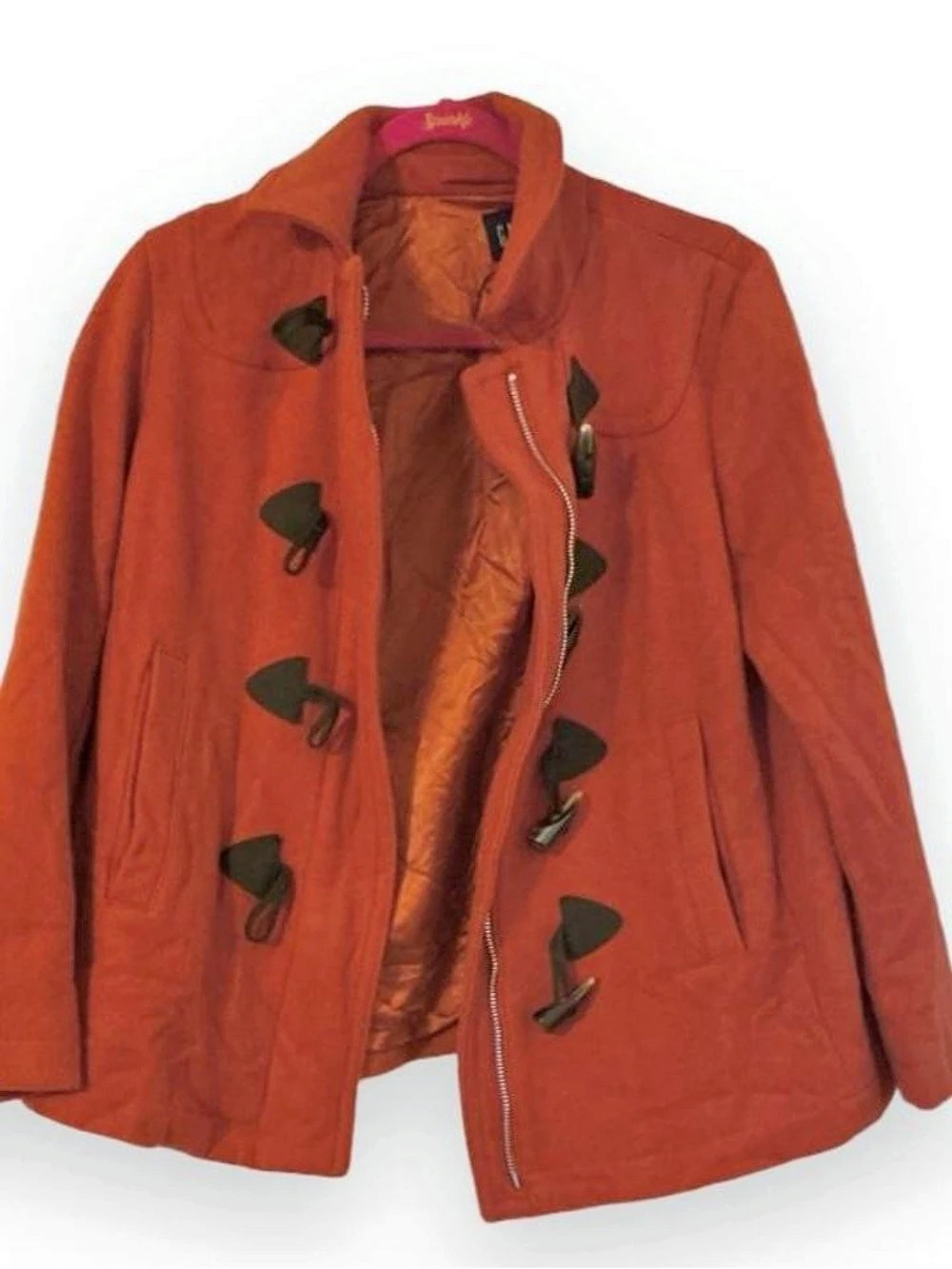 GAP Burnt Orange Wool Blend Toggle Duffle Coat Jacket Pockets NWOT Small